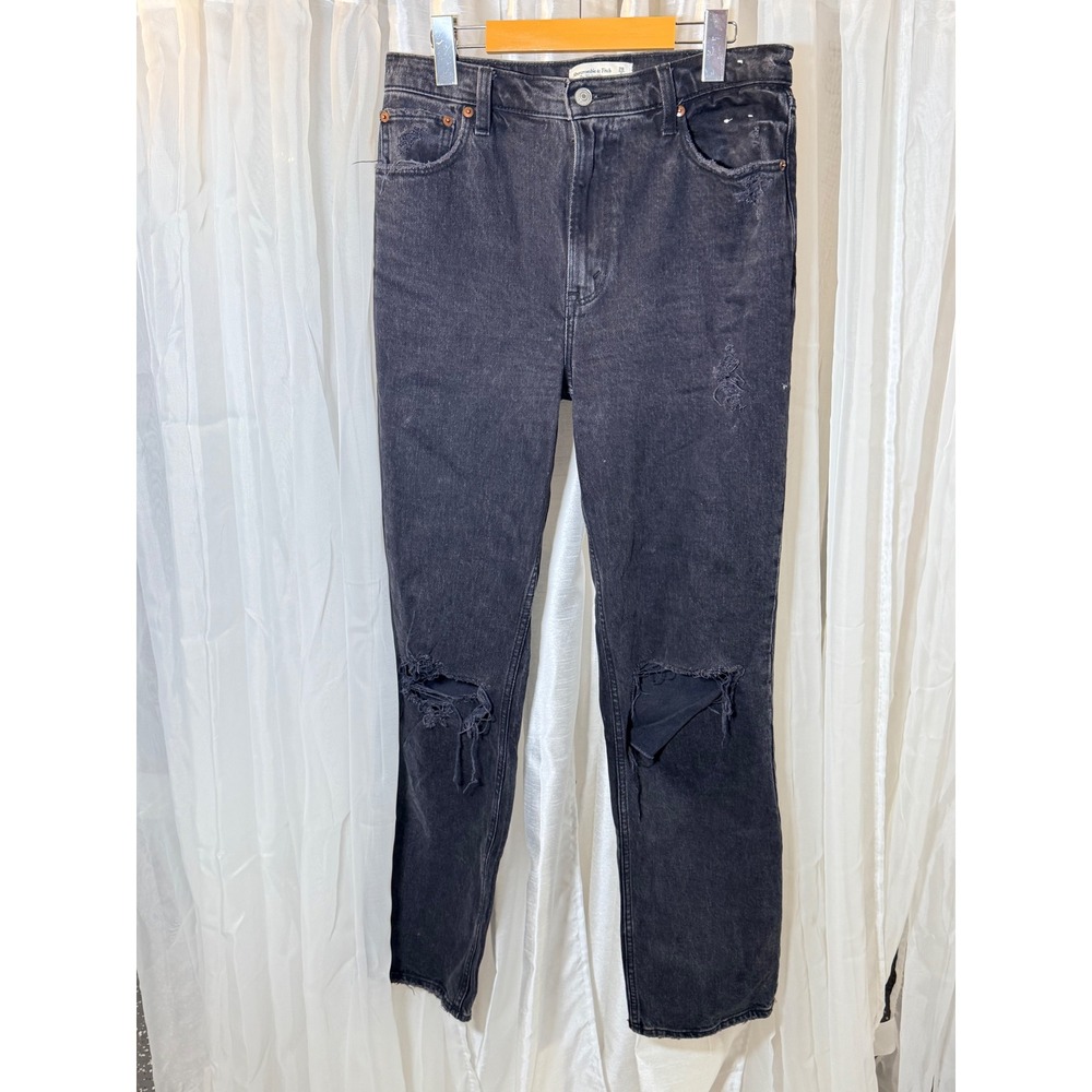 Abercrombie & Fitch Straight Jeans Womens 28 Black 90s Ultra High Rise Ripped